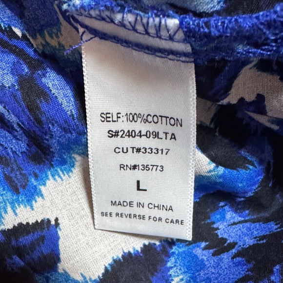 Olivaceous Blue & Black Cotton Floral Boho Blouse size Large - Picture 10 of 16